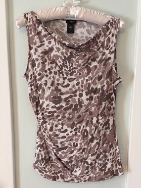 Ann Taylor Brown and Cream Leopard-Print Sleeveless Cowl Neck Tank